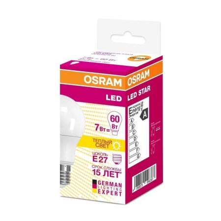 Лампа светодиодная Osram 7 Вт E27 грушевидная 2700 К теплый белый свет