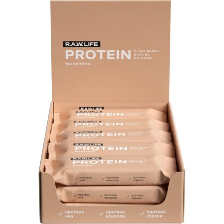 Батончик протеиновый R.A.W.Life мокачино (15 батончиков по 43 г)