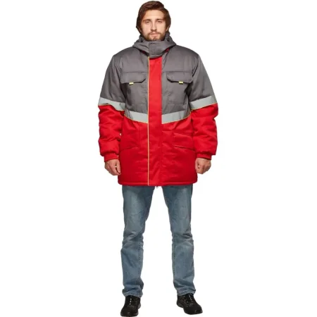 Куртка рабочая зимняя мужская з43-КУ с СОП серая/красная из ткани твил  (размер 64-66, рост 182-188)