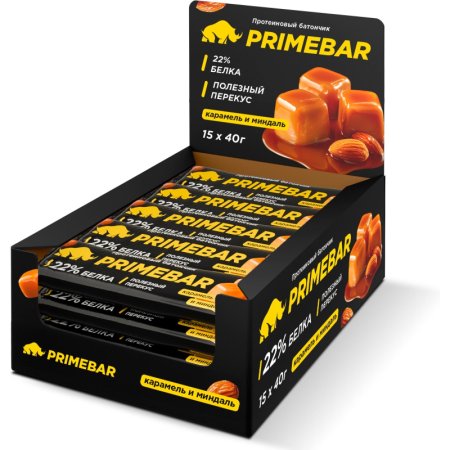 Батончик протеиновый Primebar карамель и миндаль (15 батончиков по 40 г)