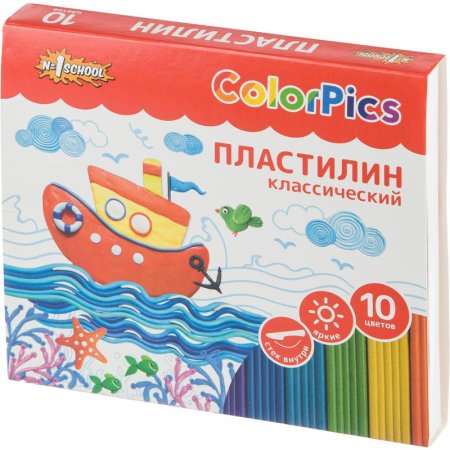 Пластилин классический №1 School ColorPics 10 цветов 200 г со стеком