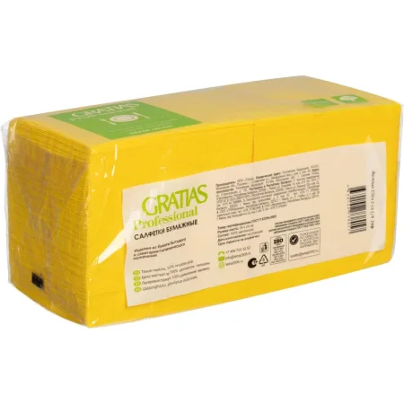 Салфетки бумажные Gratias 2-слойные 24x24 см жёлтые (250 листов в пачке)