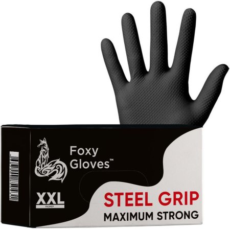 Перчатки одноразовые Steel Grip нитриловые неопудренные черные (размер  10-11 (XXL), 100 штук/50 пар в упаковке)