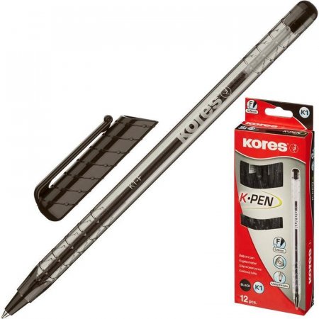 Ручка шариковая Kores K1 трехгранный корпус черная (толщина линии 0.7 мм)