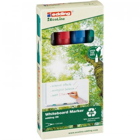 Набор маркеров для белых досок Edding 28 Ecoline 4 цвета (толщина линии 1,5-3 мм, 4 штуки в упаковке)