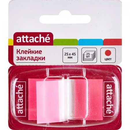 Клейкие закладки Attache пластиковые красные 25 листов 25х45 мм в диспенсере