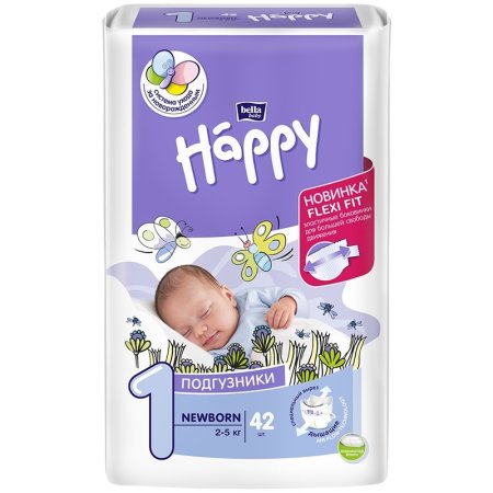 Подгузники Bella Baby Happy размер 1 (NB) 2-5 кг (42 штуки в упаковке)