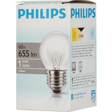 Лампа накаливания Philips 60 Вт E27 шаровидная прозрачная 2700 К теплый белый свет