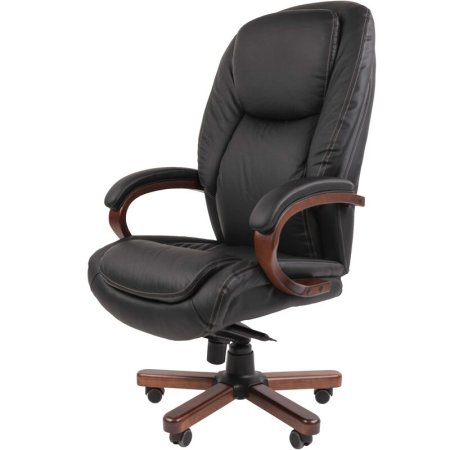 Кресло для руководителя Chairman 408 черное (натуральная кожа с  компаньоном, металл)