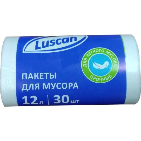 Мешки для мусора на 12 л Luscan белые (ПНД, 6 мкм, в рулоне 30 штук,  32х50 см)