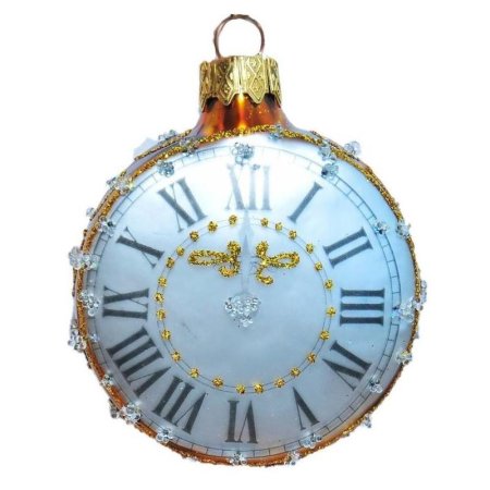 Новогоднее украшение Часы круглые стекло разноцветное (высота 7.5 см)
