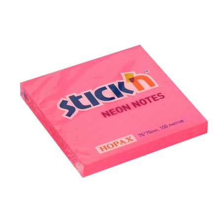 Стикеры Hopax Stick'n 76x76 неоновые розовые (1 блок, 100 листов)