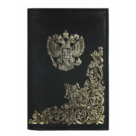 Обложка для паспорта Народная из натуральной кожи черного цвета  (1.2-058-211-0)