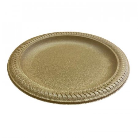 Тарелка одноразовая из рисовой шелухи Комус Стандарт 230 мм коричневая  (50 штук в упаковке)