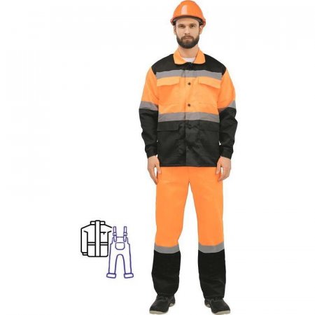Костюм рабочий летний мужской лд01-КПК с СОП оранжевый/черный (размер 44-46, рост 182-188)