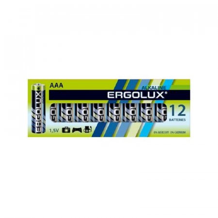 Батарейки Ergolux Alkaline мизинчиковые AAA LR03 (12 штук в упаковке)