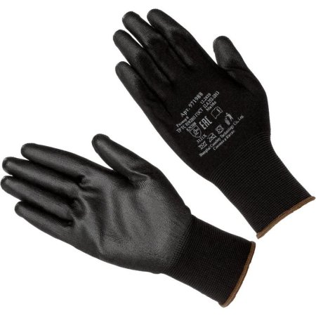 Перчатки защитные трикотажные нейлоновые с полиуретановым покрытием черные (размер 9, L)