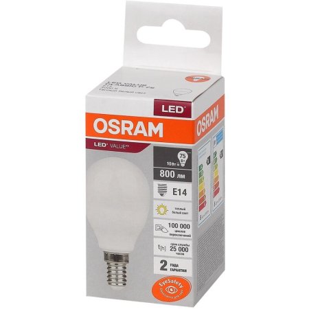 Лампа светодиодная Osram 10 Вт Е14 (Р, 3000 К, 800 Лм, 220 В,  4058075579712)