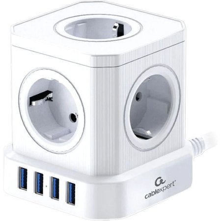 Сетевой фильтр Cablexpert Tower на 5 розеток 3 метра + 4 USB  (TWR-5-U4-W-3)