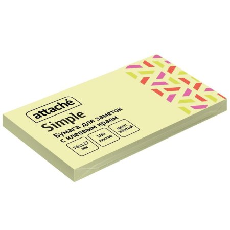 Стикеры Attache Bright colours 76х127 мм пастельные желтые (1 блок,100  листов)