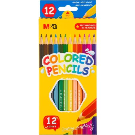 Карандаши цветные M&G 12 цветов шестигранные длина 178 мм