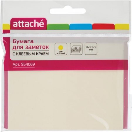 Стикеры Attache 76х127 мм пастельные желтые (1 блок, 100 листов)
