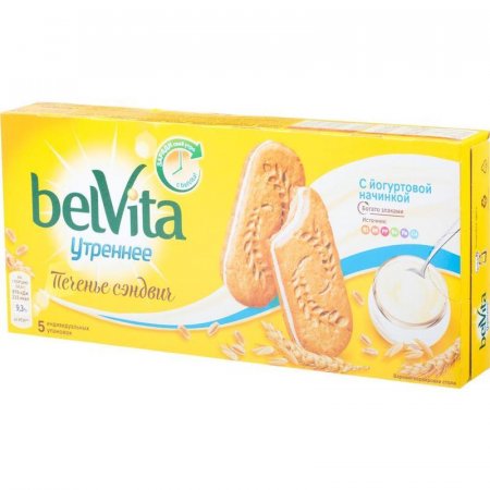 Печенье песочное Юбилейное BelVita Утреннее сэндвич со злаками и йогуртом 253 г