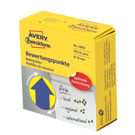 Этикетки самоклеящиеся Avery Zweckform точки диспенсер синие/желтые d 19 мм (250 штук, 1 рулон)