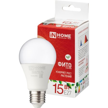 Фитолампа In Home LED-A60-ФИТО красно-синего спектра 15 Вт Е27