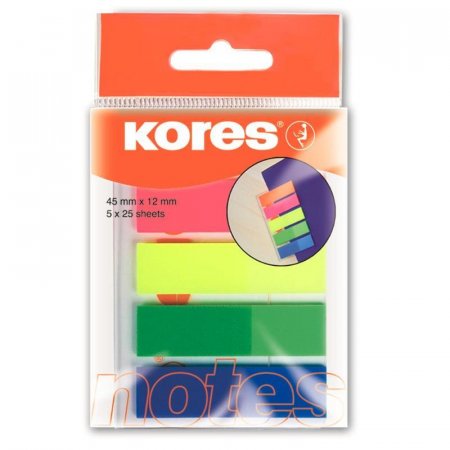 Клейкие закладки Kores Film пластиковые 5 цветов по 25 листов ширина 12 мм