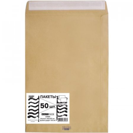 Пакет почтовый Multipack E4 из крафт-бумаги стрип 300x400 мм (100 г/кв.м, 50 штук в упаковке)