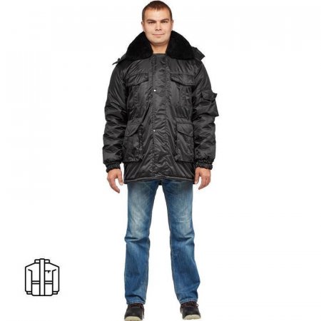 Куртка рабочая зимняя мужская (куртка охранника) з42-КУ черная (размер  44-46, рост 182-188)