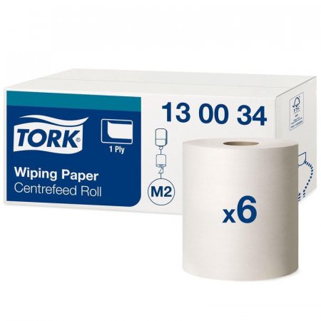 Протирочная бумага в рулонах Tork M2 1-слойная (белая, 6 рулонов по 165 метров)