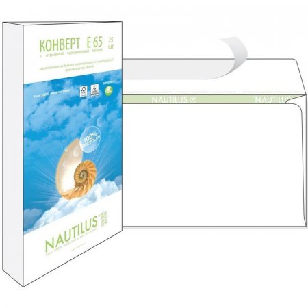 Конверт почтовый Nautilus Bong Е65 (110x220 мм) экологичный белый удаляемая лента (25 штук в упаковке)