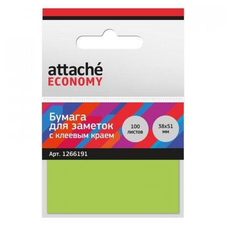 Стикеры Attache Economy 38x51 мм неоновый зеленый (1 блок, 100 листов)
