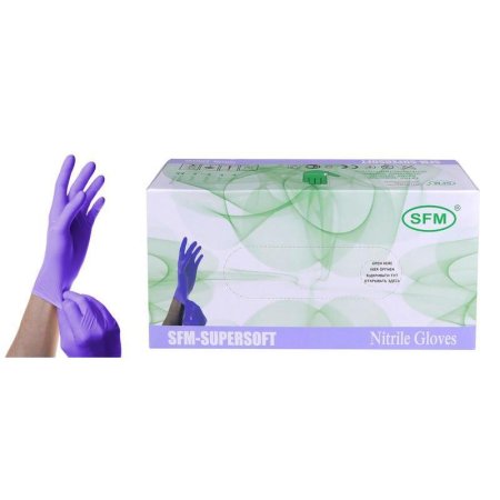 Перчатки медицинские смотровые нитриловые SFМ нестерильные неопудренные  фиолетово-голубые размер S (200 штук в упаковке)