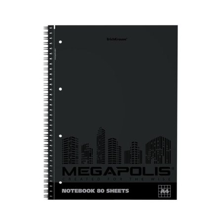 Тетрадь общая ErichKrause Megapolis А4 80 листов в клетку на спирали  (обложка черная)
