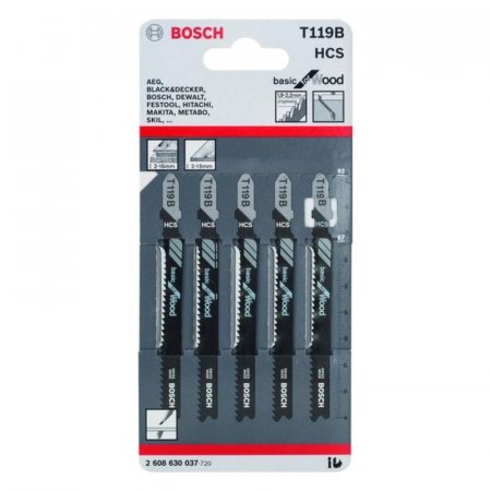 Пилка для лобзика Bosch Basic for Wood T119B по дереву 5 штук (2608630037)