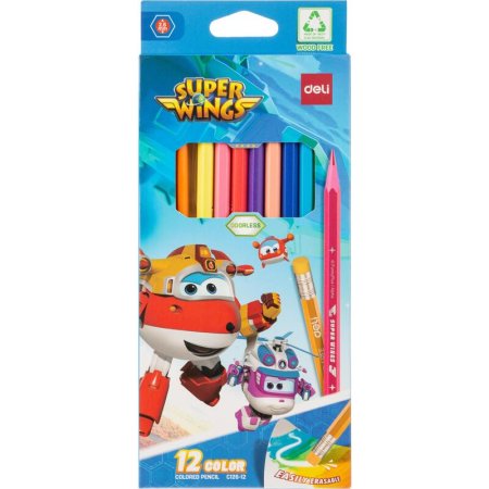 Карандаши цветные Deli Super Wings 12 цветов шестигранные (EC126-12)