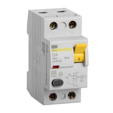 УЗО выключатель дифференциального тока IEK ВД1-63 2п 25А 30мА AC  (MDV10-2-025-030)
