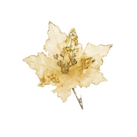 Новогоднее украшение Ярко-золотой цветок на клипсе пластик золотистый  (25x25x17 см)