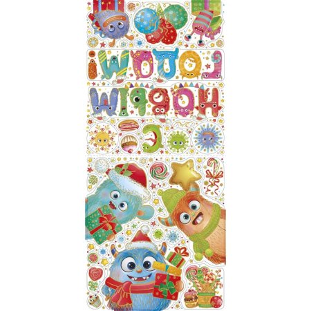 Наклейка новогодняя на окна Magic Time Новый Год Зверята с подарками с  раскраской  84x38 см