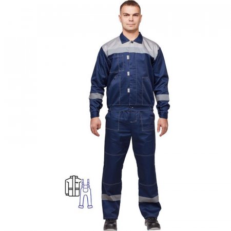 Костюм рабочий летний мужской л20-КПК с СОП синий/серый (размер 56-58, рост 182-188)