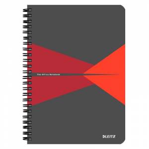 Бизнес-тетрадь Leitz Office Card А5 90 листов красная с серым в клетку съемная линейка-закладка на спирали (164х210 мм)