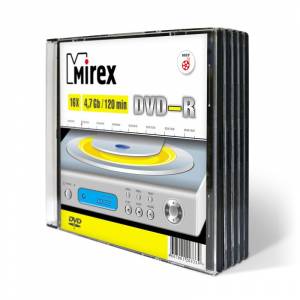 Диск DVD-R Mirex 4,7 GB 16x (5 штук в упаковке)