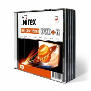 Диск DVD+R Mirex 4,7 GB 16x (5 штук в упаковке)