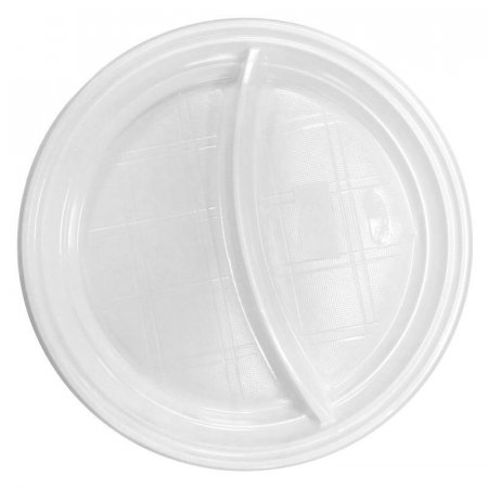 Тарелка одноразовая пластиковая 2-х секционная 205 мм белая 100 штук в упаковке Стиропласт
