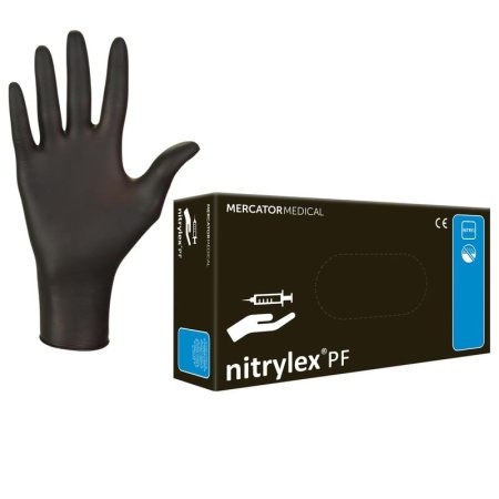 Перчатки одноразовые Mercator Nitrylex нитриловые неопудренные черные  (размер 7, S, 100 штук/50 пар в упаковке)