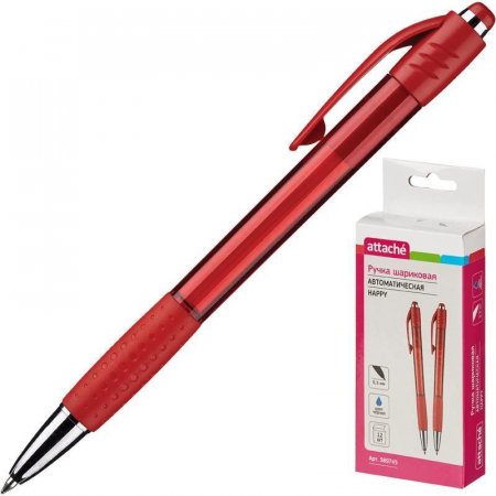 Ручка шариковая автоматическая Attache Happy синяя (красный корпус, толщина линии 0.5 мм)
