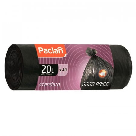 Мешки для мусора на 20 литров Paclan Standart черные (7.3 мкм, в рулоне 40 штук, 45x55 см)
